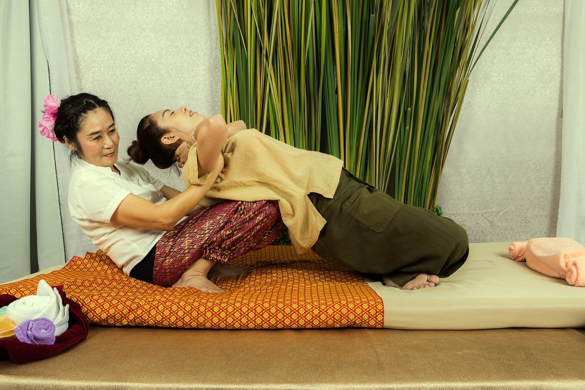 Thai massage stretching at hotel and resort , Spa Concept